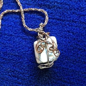 Boutique rock jewelry wire pendant. Light blue